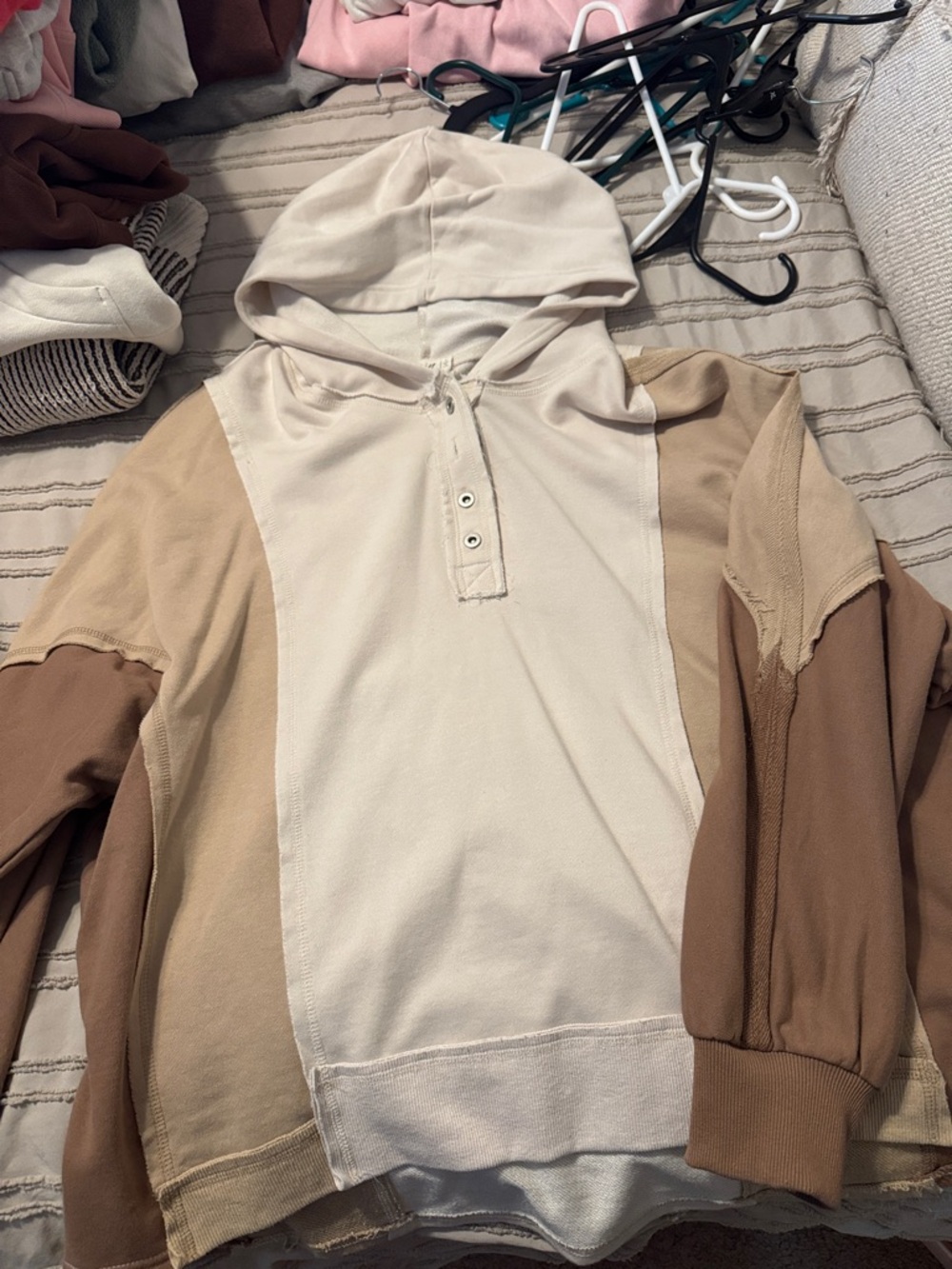 Neutral Colorblock Hooded Pullover